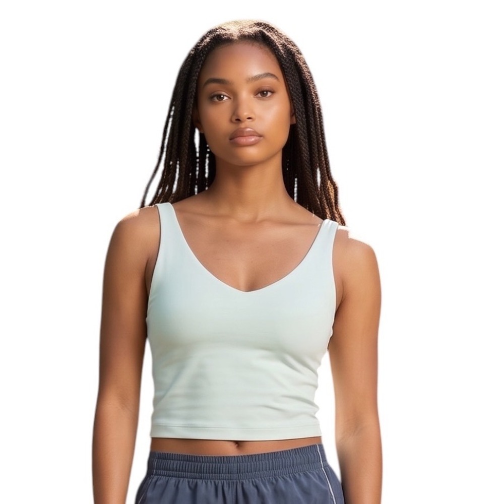 GB Womens Mint Green V-Neck Cropped Athletic Tank Top Built-in Bra Size M T26039